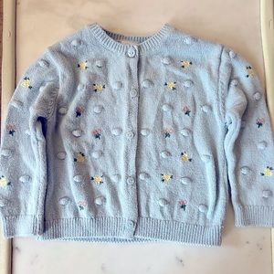 Zara light blue cardigan with light yellow and mauve embroidered flowers 18-24M